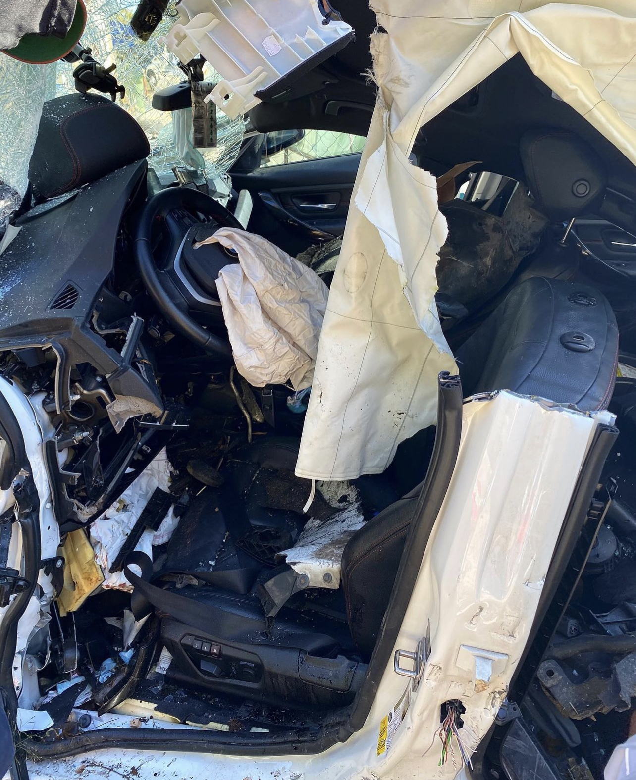 The destroyed interior of the car