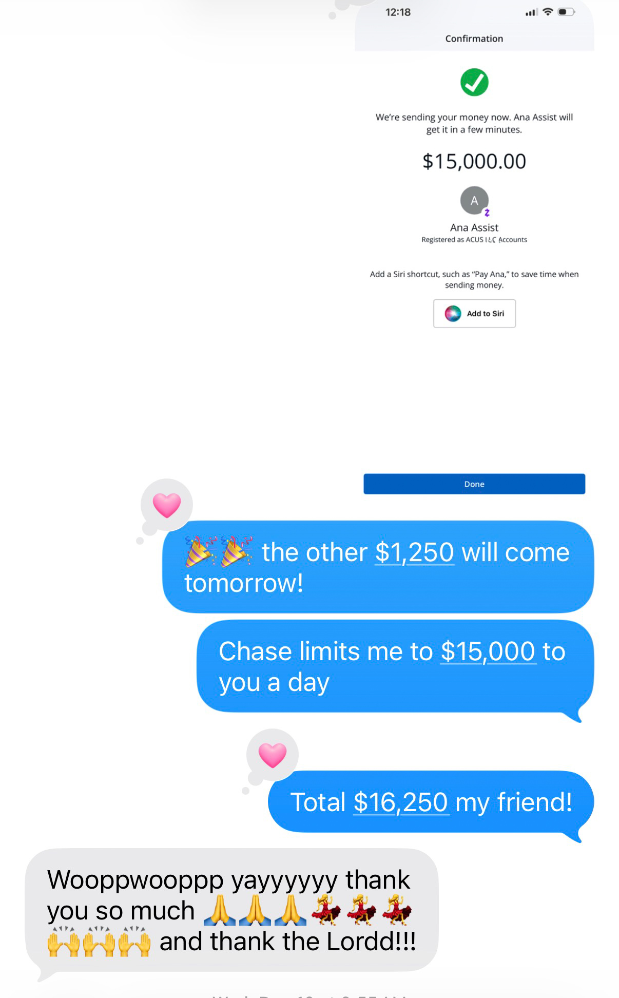 Student payout — $16,250